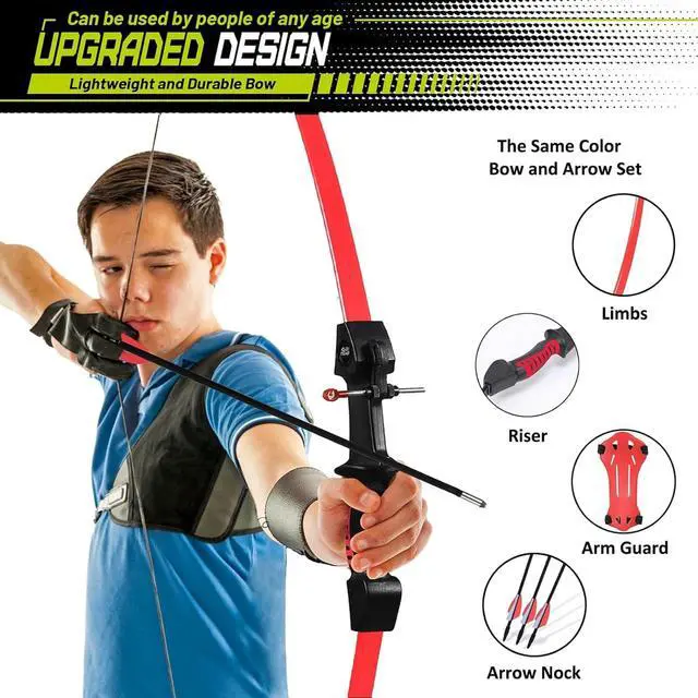 Alt view image 3 of 6 - Bow and Arrow for Teens Beginners Adults Recurve Bow Set 8 Arrows 5 Target Face Archery Longbow Kit Backyard Games Gift for Outdoor Sports