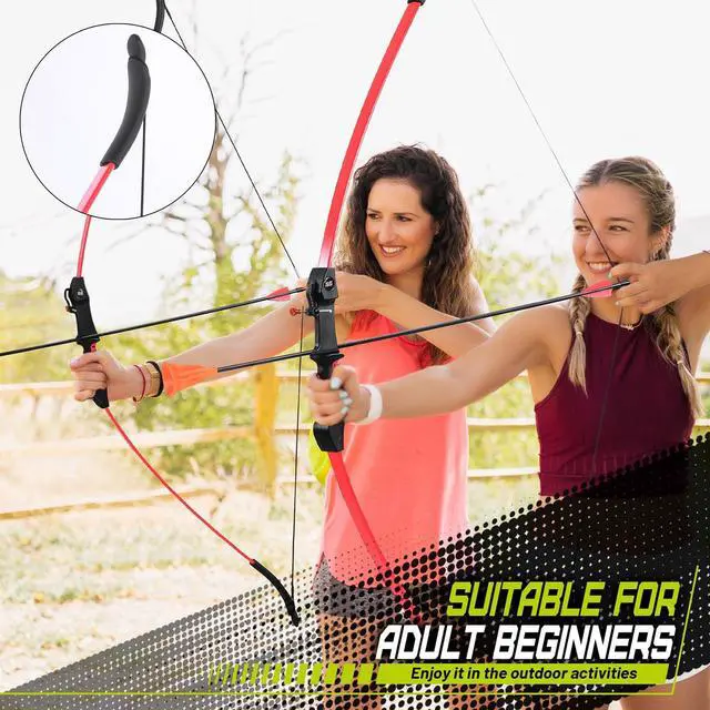 Alt view image 6 of 6 - Bow and Arrow for Teens Beginners Adults Recurve Bow Set 8 Arrows 5 Target Face Archery Longbow Kit Backyard Games Gift for Outdoor Sports