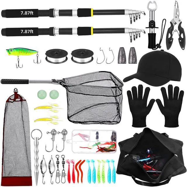 Main image of Telescopic Fishing Rod and Reel Combo 2 Pcs Collapsible Fishing Pole Kit with Plier Lip Gripper Lures Carrier Bag Pre-Loaded Spinning Reel for Beginner Men Travel Saltwater Freshwater