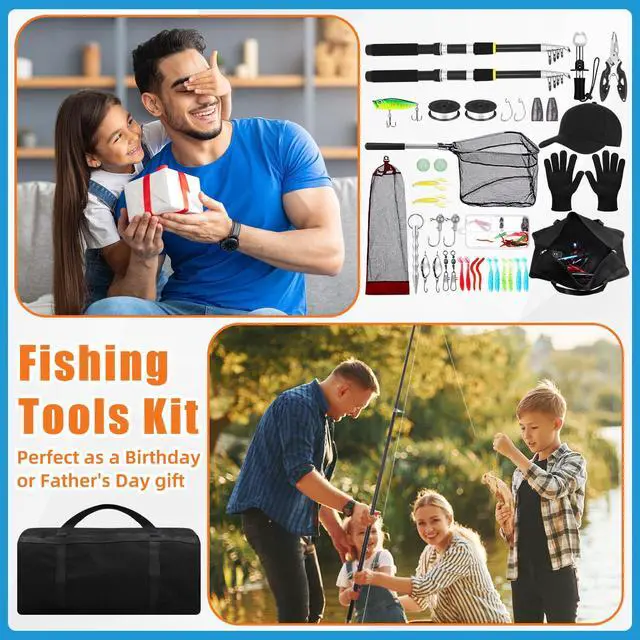 Alt view image 5 of 7 - Telescopic Fishing Rod and Reel Combo 2 Pcs Collapsible Fishing Pole Kit with Plier Lip Gripper Lures Carrier Bag Pre-Loaded Spinning Reel for Beginner Men Travel Saltwater Freshwater