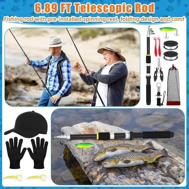 Alt view image 6 of 7 - Telescopic Fishing Rod and Reel Combo 2 Pcs Collapsible Fishing Pole Kit with Plier Lip Gripper Lures Carrier Bag Pre-Loaded Spinning Reel for Beginner Men Travel Saltwater Freshwater