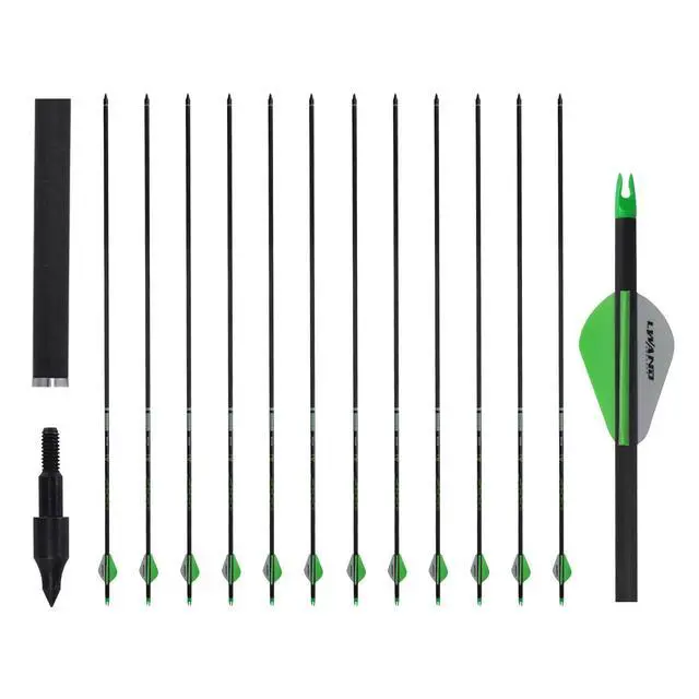Alt view image 5 of 7 - 32 Inch Carbon Arrows for Compound Recurve Bow | 32 inch spine 300 350 400 carbon shaft, removable screw in tips, 12 arrows for archery hunting target shooting practice