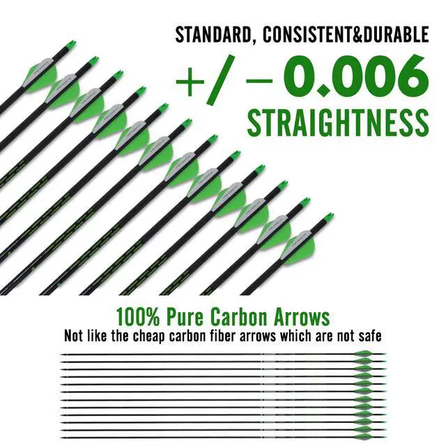 Alt view image 4 of 7 - 32 Inch Carbon Arrows for Compound Recurve Bow | 32 inch spine 300 350 400 carbon shaft, removable screw in tips, 12 arrows for archery hunting target shooting practice