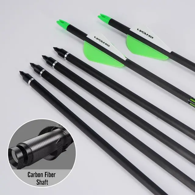 Alt view image 6 of 7 - 32 Inch Carbon Arrows for Compound Recurve Bow | 32 inch spine 300 350 400 carbon shaft, removable screw in tips, 12 arrows for archery hunting target shooting practice