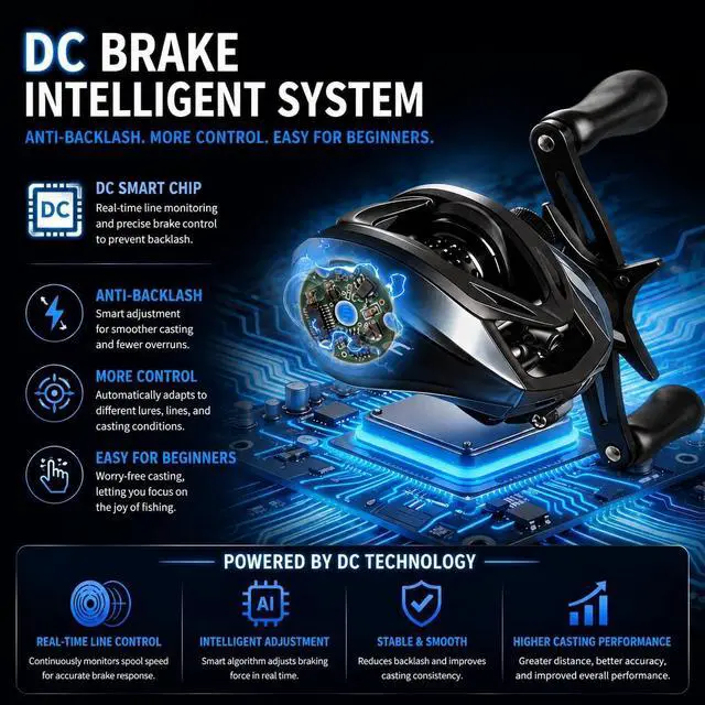 Alt view image 5 of 7 - DC Baitcasting Reel Combo with Smart Digital Brake, Anti-Backlash, USA 250th Anniversary Design Fishing Rod, Signature DC Sound, Easy-Control 7.1:1 Baitcaster for Beginners & Bass Fishing