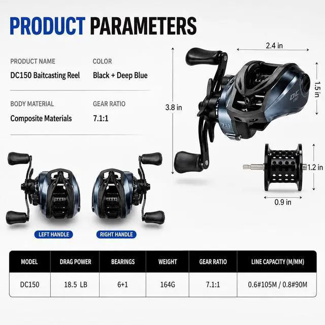 Alt view image 7 of 7 - DC Baitcasting Reel Combo with Smart Digital Brake, Anti-Backlash, USA 250th Anniversary Design Fishing Rod, Signature DC Sound, Easy-Control 7.1:1 Baitcaster for Beginners & Bass Fishing
