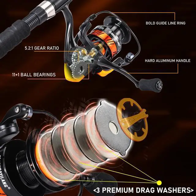 Alt view image 6 of 7 - Progressive Glass Fishing Rods Combo with Spinning Reel Strong 100% Phenolic Glass Blanks 2Pcs Pole-7'0" with 4000 Size Reel