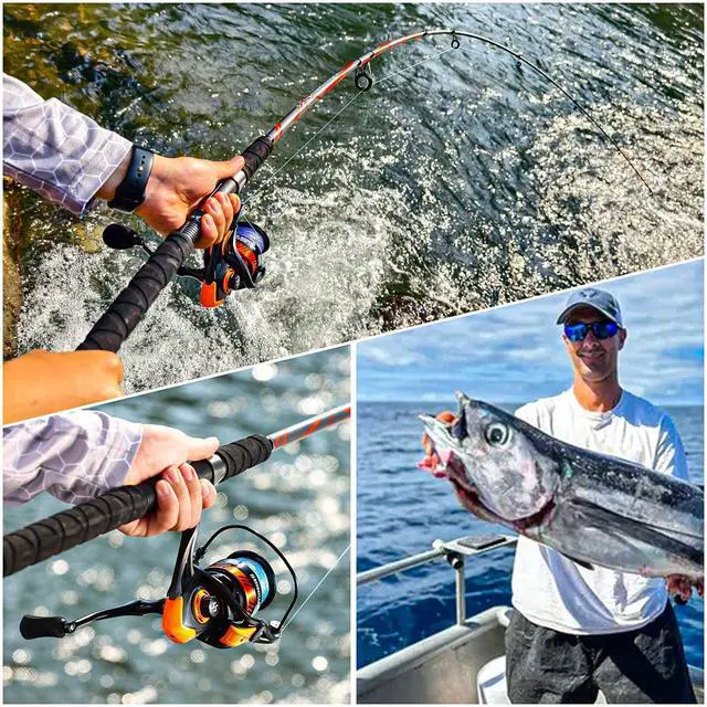 Alt view image 7 of 7 - Progressive Glass Fishing Rods Combo with Spinning Reel Strong 100% Phenolic Glass Blanks 2Pcs Pole-7'0" with 4000 Size Reel