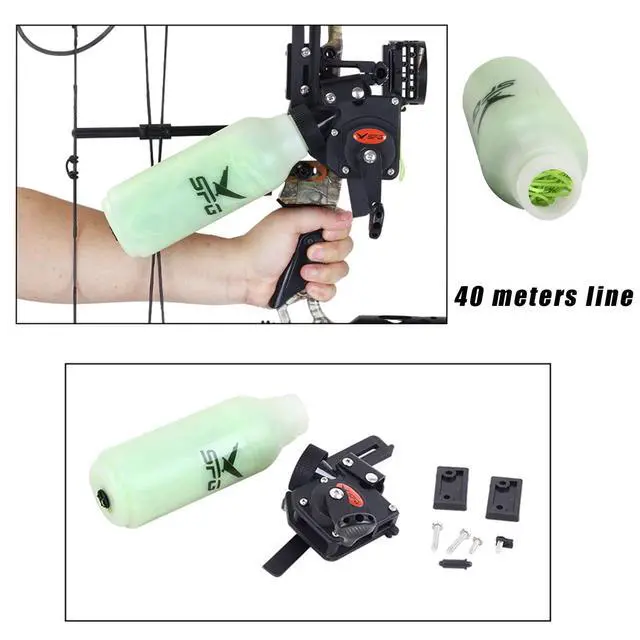 Alt view image 3 of 7 - Bowfishing Reel Archery Bottle Bow Fishing Reels Kits with 40M Fishing Rope Bow Mounted Attachment for Right Hand Compound Bow Recurve Bow Accessories