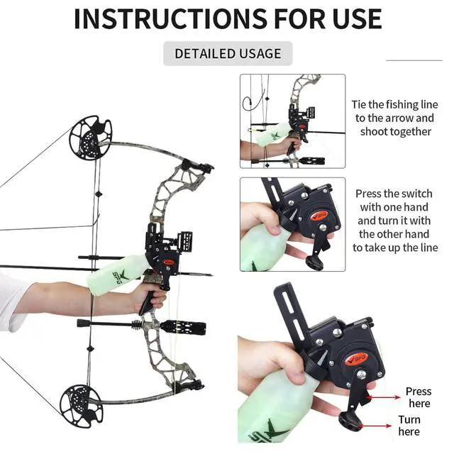 Alt view image 5 of 7 - Bowfishing Reel Archery Bottle Bow Fishing Reels Kits with 40M Fishing Rope Bow Mounted Attachment for Right Hand Compound Bow Recurve Bow Accessories