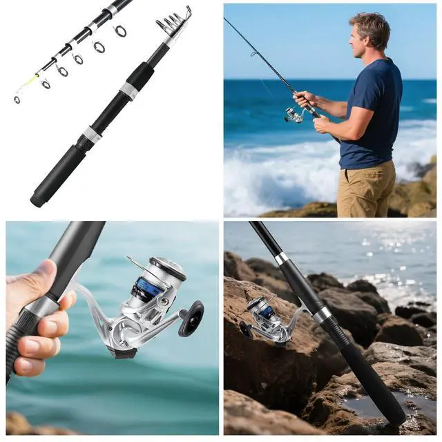 Alt view image 5 of 7 - Telescopic Fishing Rod and Reel Combo, 2PCS 5.9FT Collapsible Fishing Pole Set with Pre-Loaded Spinning Reel Lures and Carrier Bag, Saltwater Freshwater Fishing Gear for Adults