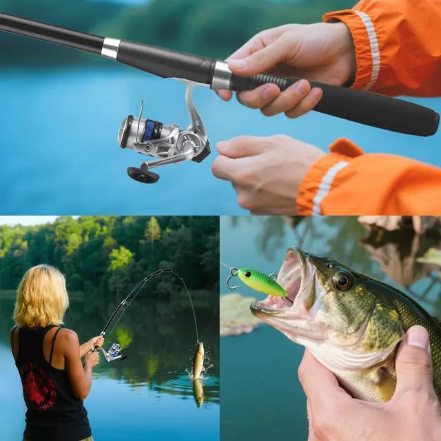 Alt view image 7 of 7 - Telescopic Fishing Rod and Reel Combo, 2PCS 5.9FT Collapsible Fishing Pole Set with Pre-Loaded Spinning Reel Lures and Carrier Bag, Saltwater Freshwater Fishing Gear for Adults