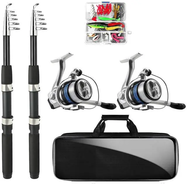 Main image of Telescopic Fishing Rod and Reel Combo, 2PCS 5.9FT Collapsible Fishing Pole Set with Pre-Loaded Spinning Reel Lures and Carrier Bag, Saltwater Freshwater Fishing Gear for Adults