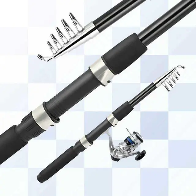 Alt view image 2 of 7 - Telescopic Fishing Rod and Reel Combo, 2PCS 5.9FT Collapsible Fishing Pole Set with Pre-Loaded Spinning Reel Lures and Carrier Bag, Saltwater Freshwater Fishing Gear for Adults