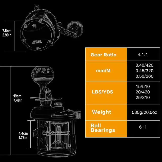 Alt view image 5 of 7 - Trolling Reel Saltwater Level Wind Reels, Drag Reels Boat Fishing Ocean Fishing for Sea Bass Grouper