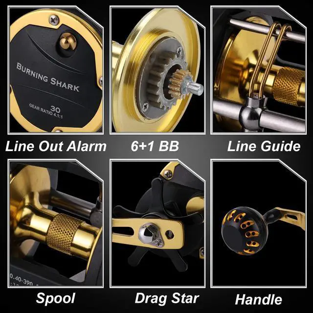 Alt view image 4 of 7 - Trolling Reel Saltwater Level Wind Reels, Drag Reels Boat Fishing Ocean Fishing for Sea Bass Grouper