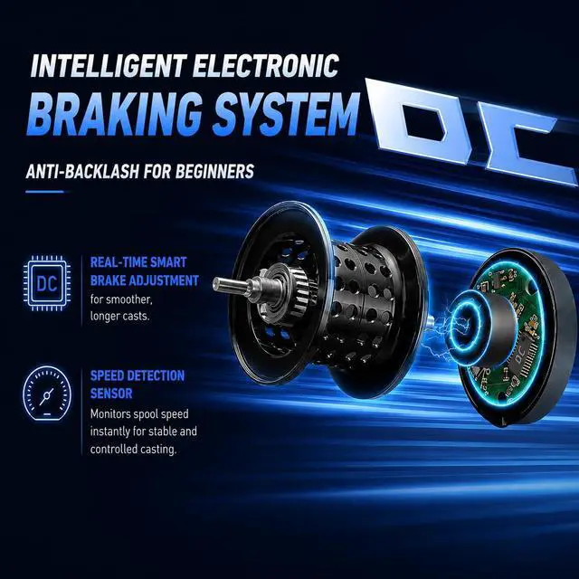 Alt view image 2 of 7 - Round DC Baitcasting Reel, Digital Control Anti-Backlash with Signature DC Sound, 7.1:1 Gear Ratio, 17.6LB Drag for Bass Freshwater