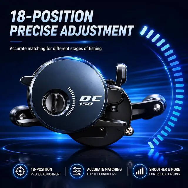 Alt view image 4 of 7 - Round DC Baitcasting Reel, Digital Control Anti-Backlash with Signature DC Sound, 7.1:1 Gear Ratio, 17.6LB Drag for Bass Freshwater
