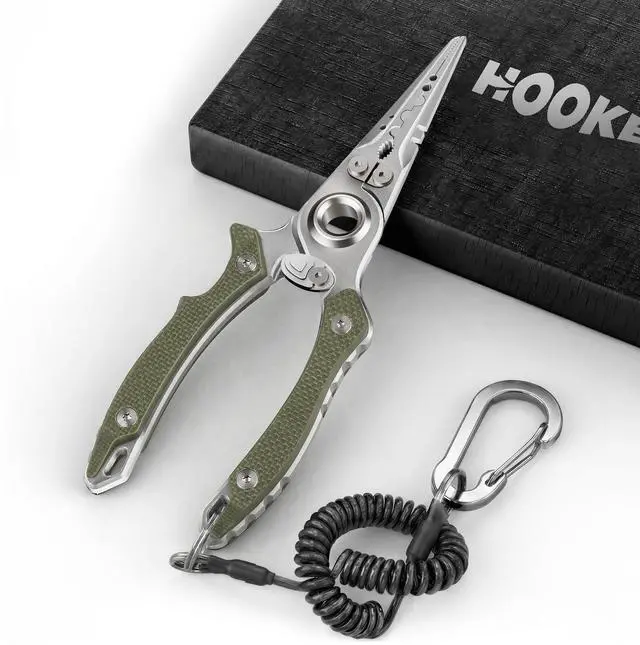 Main image of Anti-Twist Fishing Pliers with Multi-Function Design, 7.1" Saltwater 17-4 Stainless Steel Fishing Gear with G10 Handles, Split Ring Pliers, Fish Hook Remover Tool - Army Green