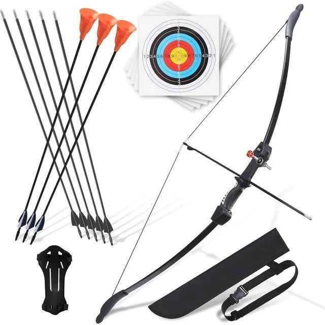 Main image of Bow and Arrow for Teens Beginners Adults Recurve Bow Set 8 Arrows 5 Target Face Archery Longbow Kit Backyard Games Gift for Outdoor Sports