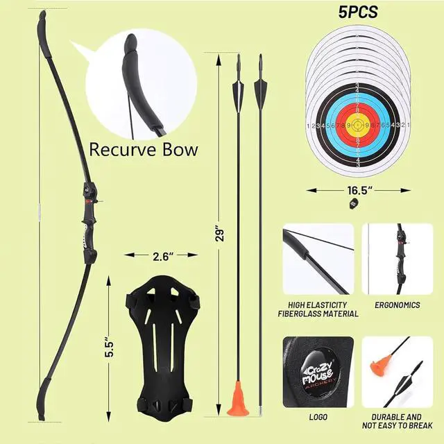 Alt view image 2 of 6 - Bow and Arrow for Teens Beginners Adults Recurve Bow Set 8 Arrows 5 Target Face Archery Longbow Kit Backyard Games Gift for Outdoor Sports