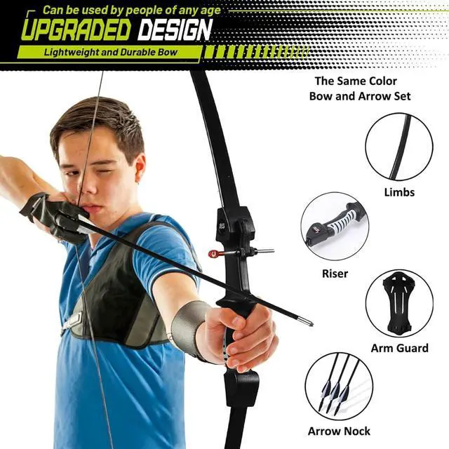 Alt view image 3 of 6 - Bow and Arrow for Teens Beginners Adults Recurve Bow Set 8 Arrows 5 Target Face Archery Longbow Kit Backyard Games Gift for Outdoor Sports