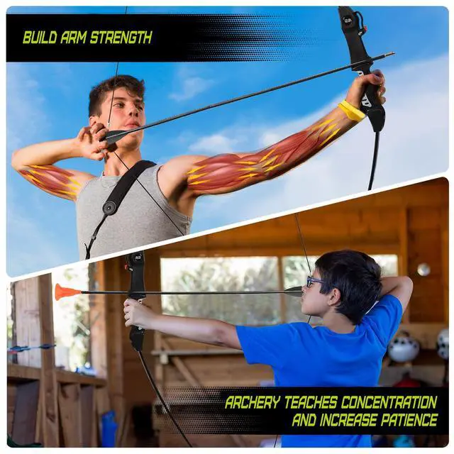 Alt view image 4 of 6 - Bow and Arrow for Teens Beginners Adults Recurve Bow Set 8 Arrows 5 Target Face Archery Longbow Kit Backyard Games Gift for Outdoor Sports