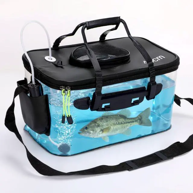 Main image of 5/7/8Gallon Foldable Fishing Bucket with Aerator | Live Bait Bucket and Dual Outlet Air Pump, Heavy Duty EVA Collapsible Fish Basket for Kayak, Ice Fishing, Camping & Travel