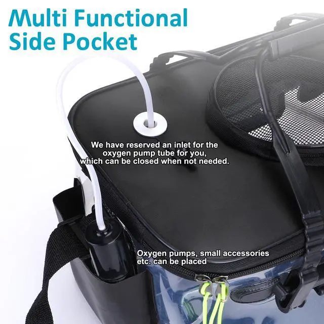 Alt view image 4 of 7 - 5/7/8Gallon Foldable Fishing Bucket with Aerator | Live Bait Bucket and Dual Outlet Air Pump, Heavy Duty EVA Collapsible Fish Basket for Kayak, Ice Fishing, Camping & Travel