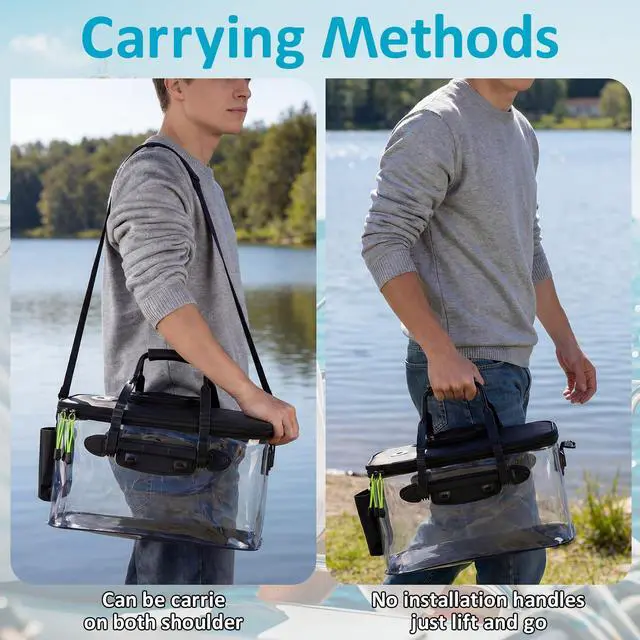Alt view image 6 of 7 - 5/7/8Gallon Foldable Fishing Bucket with Aerator | Live Bait Bucket and Dual Outlet Air Pump, Heavy Duty EVA Collapsible Fish Basket for Kayak, Ice Fishing, Camping & Travel