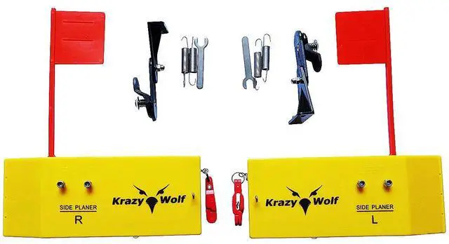 Alt view image 2 of 6 - Planer Board (P007,P009),Includes Spring Flag System,Left&Right L8 xW3,L10 Xw3.5,Pair,Yellow