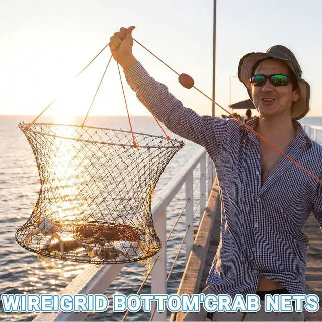 Alt view image 6 of 7 - 2 Set Crab Trap Hoop Net 24 Two Ring Crab Traps Folded Cage Pot with Rope, Bait Bag, Clip, Ruler, Buoy, Line, Wire Mesh Portable Crabbing Snare Kit for Crabbing Blue Crabs Lobster Dock Pier