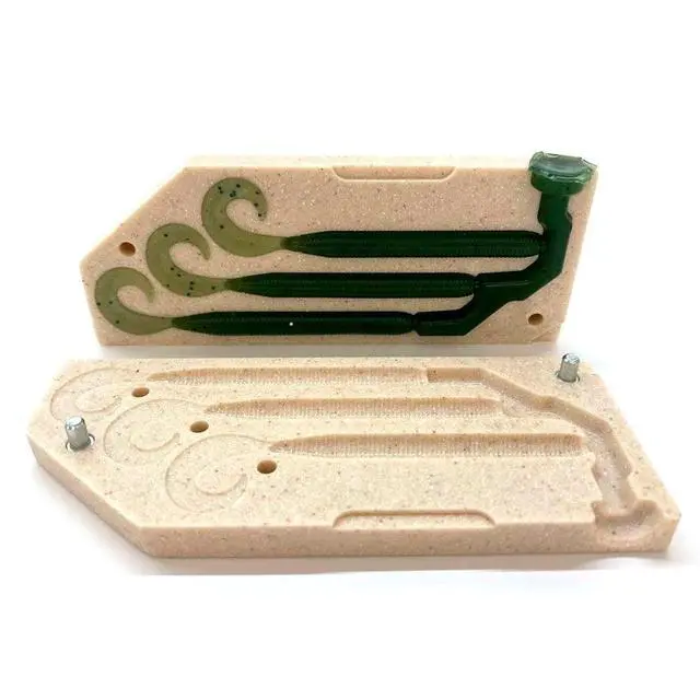 Alt view image 2 of 7 - Soft Plastic Injection Mold, 3-Cavity Yamamoto Stretch 40 Grub | CNC-Machined Acrylic Stone, Enhanced Air Vent Channels, Bubble-Free Casting, Compatible with Standard Injectors