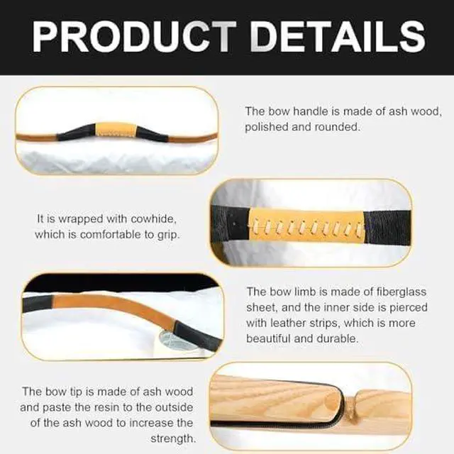 Alt view image 3 of 7 - Archery Recurve Bow Set, 54" High-Performance Horse Bow for Hunting, Right Left Hand Traditional Turkish Bow for Youth Adults Beginners to Advanced Outdoor Practice & Hunting, 20-50 lbs