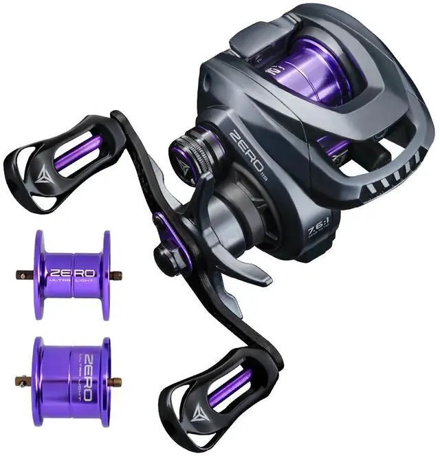 Main image of Zero119 Ultralight Baitcasting Reel BFS Double Spool | 4.2oz, Freshwater Casting, Max Drag 9LB, 8+1 BB, 7.6:1 Ratio, Carbon Fiber Washer, Black & Purple
