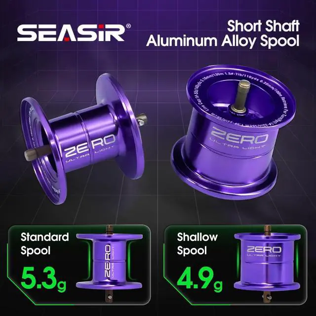 Alt view image 2 of 7 - Zero119 Ultralight Baitcasting Reel BFS Double Spool | 4.2oz, Freshwater Casting, Max Drag 9LB, 8+1 BB, 7.6:1 Ratio, Carbon Fiber Washer, Black & Purple