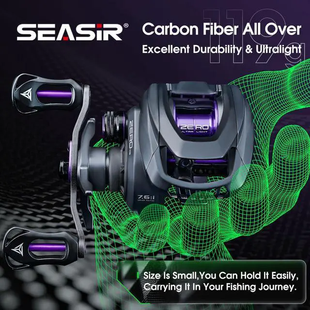 Alt view image 4 of 7 - Zero119 Ultralight Baitcasting Reel BFS Double Spool | 4.2oz, Freshwater Casting, Max Drag 9LB, 8+1 BB, 7.6:1 Ratio, Carbon Fiber Washer, Black & Purple