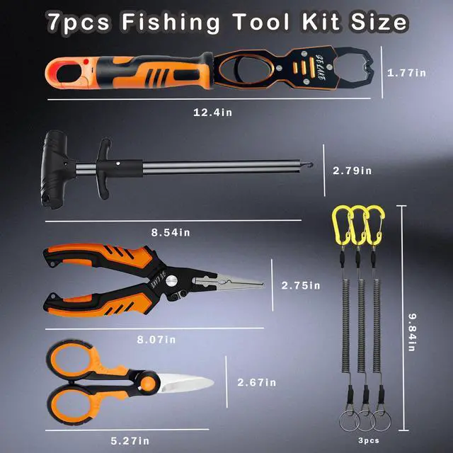 Alt view image 6 of 6 - 7 PCS Complete Fishing Tools Set, Fish Lip Gripper with Scale, Fishing Pliers, Hook Remover, Line Cutter & Scissors, Corrosion Resistant for Saltwater Freshwater Kayak Ice Fishing