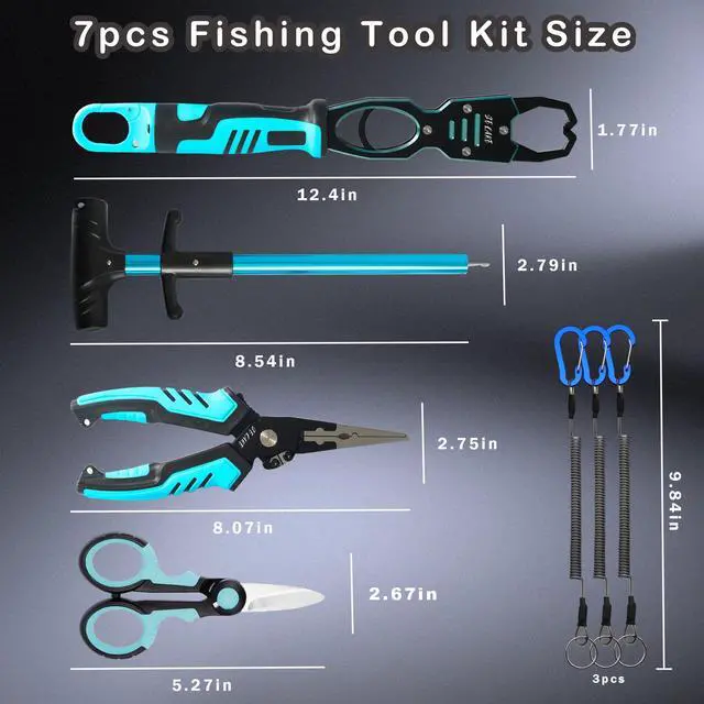 Alt view image 6 of 6 - 7 PCS Complete Fishing Tools Set, Fish Lip Gripper with Scale, Fishing Pliers, Hook Remover, Line Cutter & Scissors, Corrosion Resistant for Saltwater Freshwater Kayak Ice Fishing