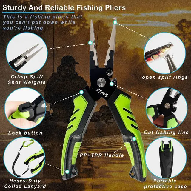 Alt view image 2 of 6 - 7 PCS Complete Fishing Tools Set, Fish Lip Gripper with Scale, Fishing Pliers, Hook Remover, Line Cutter & Scissors, Corrosion Resistant for Saltwater Freshwater Kayak Ice Fishing