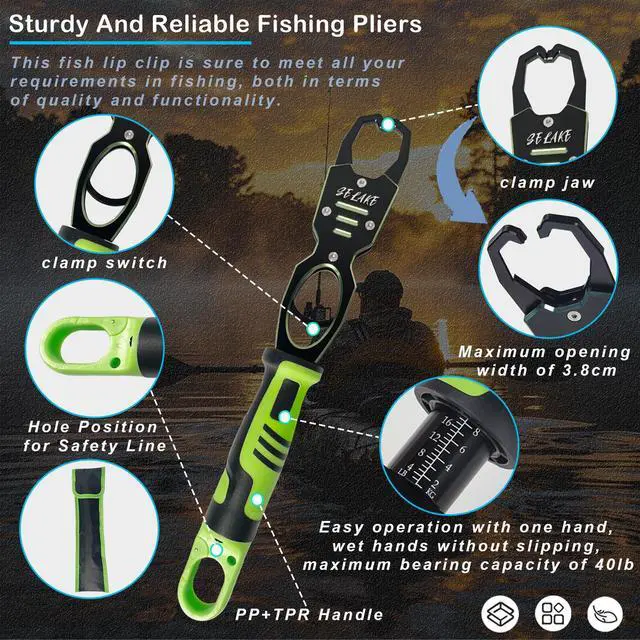 Alt view image 3 of 6 - 7 PCS Complete Fishing Tools Set, Fish Lip Gripper with Scale, Fishing Pliers, Hook Remover, Line Cutter & Scissors, Corrosion Resistant for Saltwater Freshwater Kayak Ice Fishing
