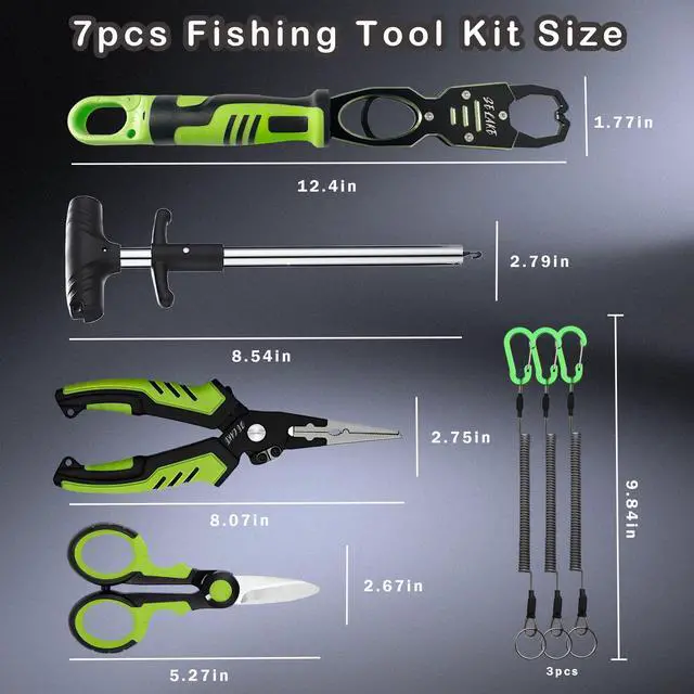 Alt view image 6 of 6 - 7 PCS Complete Fishing Tools Set, Fish Lip Gripper with Scale, Fishing Pliers, Hook Remover, Line Cutter & Scissors, Corrosion Resistant for Saltwater Freshwater Kayak Ice Fishing