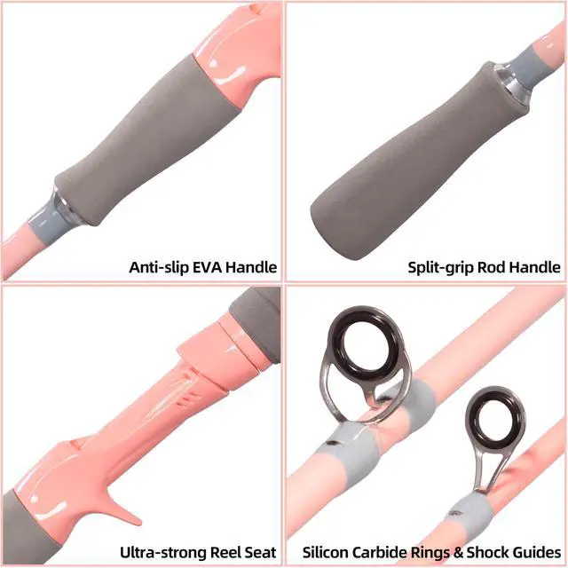 Alt view image 4 of 6 - Fishing Rod and Reel Combo, Pink Color Baitcasting Combo Baitcast Reel, 2-Piece Baitcaster Rod, Durable Fiberglass with Comfortable EVA Handle for Girl, Woman, or Beginner