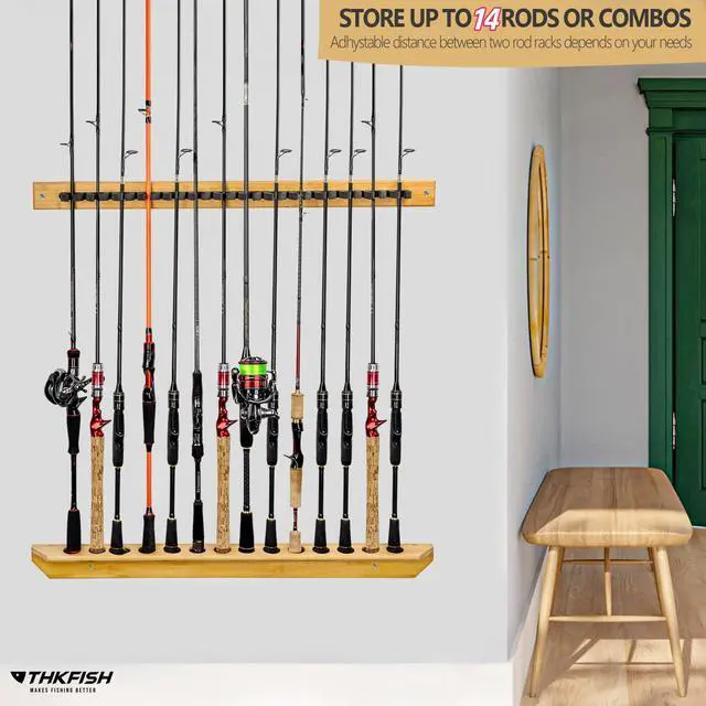 Alt view image 2 of 7 - Fishing Rod Racks Fishing Rod Holders for Garage Wood Fishing Pole Wall Rack Store 14 Fishing Rod Combos,1 Pair