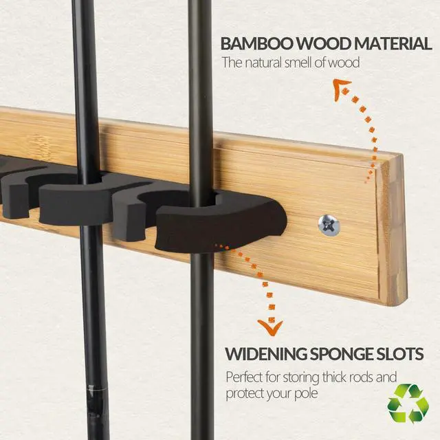Alt view image 3 of 7 - Fishing Rod Racks Fishing Rod Holders for Garage Wood Fishing Pole Wall Rack Store 14 Fishing Rod Combos,1 Pair