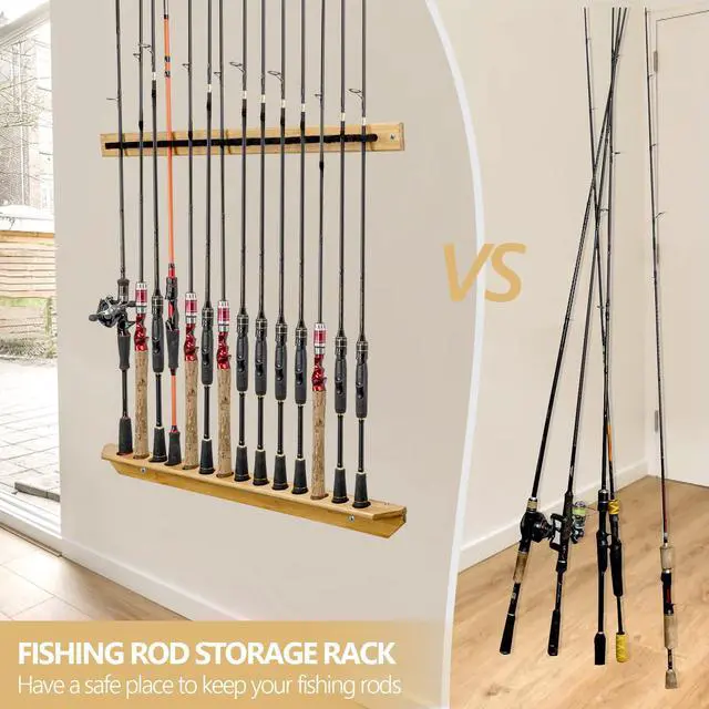 Alt view image 7 of 7 - Fishing Rod Racks Fishing Rod Holders for Garage Wood Fishing Pole Wall Rack Store 14 Fishing Rod Combos,1 Pair
