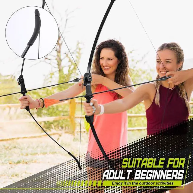 Alt view image 6 of 6 - Bow and Arrow for Teens Beginners Adults Recurve Bow Set 8 Arrows 5 Target Face Archery Longbow Kit Backyard Games Gift for Outdoor Sports