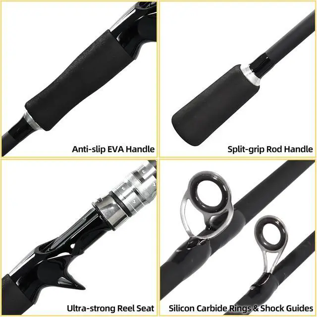Alt view image 4 of 6 - Fishing Rod and Reel Combo, Black Color Baitcasting Combo Baitcast Reel, 2-Piece Baitcaster Rod, Durable Fiberglass with Comfortable EVA Handle