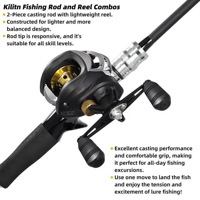 Alt view image 2 of 6 - Fishing Rod and Reel Combo, Black Color Baitcasting Combo Baitcast Reel, 2-Piece Baitcaster Rod, Durable Fiberglass with Comfortable EVA Handle
