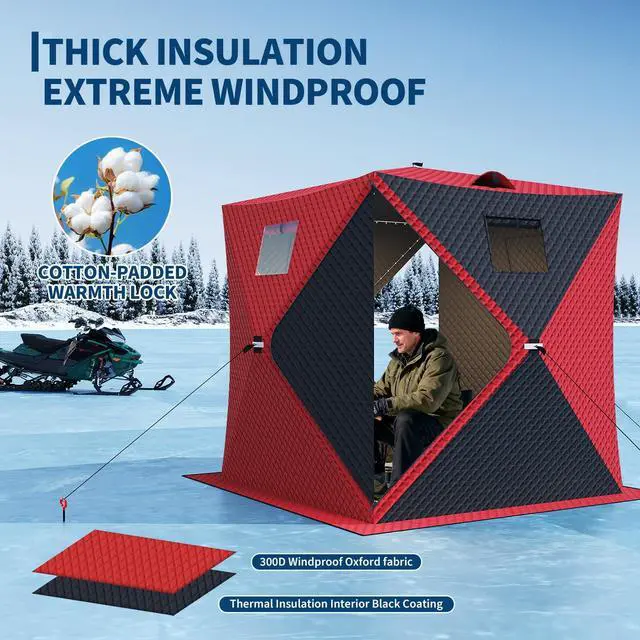 Alt view image 5 of 6 - Portable Insulated Ice Fishing Shelter Pop-Up Tent for 2-8 People, Durable Weather-Resistant, Quick Setup, Carry Bag Included Ideal for Outdoor Anglers